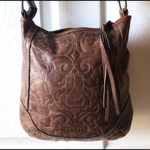 Fossil Winslet Brown Embossed Tooled Crossbody Bag